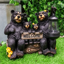 Ebros Beacon Of Happiness Black Bear Family Welcome Sign Statue Solar LED Light - £60.93 GBP