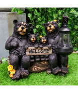 Ebros Beacon Of Happiness Black Bear Family Welcome Sign Statue Solar LED Light - £60.74 GBP