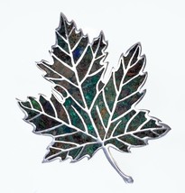 Vintage Mexican Sterling Silver Leaf Brooch with Turquoise Inlay - £43.76 GBP