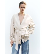 NWT ZARA DIE-CUT SUEDE EFFECT ECRU JACKET M-L - €54,90 EUR