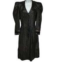 Vintage Gossamer wings black gold polka dot snap button leather dress ha... - $217.79