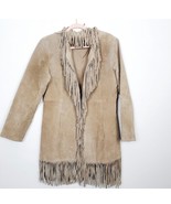 Vintage 90s Y2K SUEDE Fringe Boho Coat Jacket Maxi Cardigan Sz Medium Pi... - $136.77 CAD