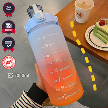 2L Large Water Bottle with Straw Time Marker Leakproof Non-Toxic Drinkin... - £10.18 GBP+