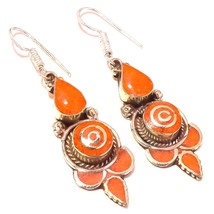 Red Coral Handmade Bohemian Christmas Gift Jewelry Earrings Nepali 2.20&quot; SA 2375 - £7.16 GBP