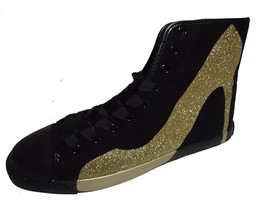 BE&amp;D by Maison Dumain Big City Black Canvas Glitter Gold Stilletto Heels... - $49.49