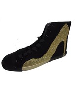 BE&amp;D by Maison Dumain Big City Black Canvas Glitter Gold Stilletto Heels... - $49.49