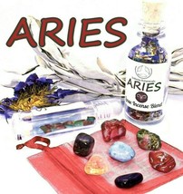 ARIES Zodiac Gift Set of Roller Bottle + Crystals + Incense ~ Astrology Wicca - £33.45 GBP