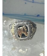 Black Hills Gold Ring onyx horse leaves cowgirl band sterling silver siz... - €151,62 EUR