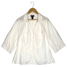 Lane Bryant Top Womens 22 24 Button Up Half Sleeve Cotton Lightweight White - €15,58 EUR