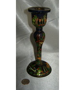 Hand Painted Wooden Folk Art Candlestick Holder - Desert Night Scene w/ ... - £7.58 GBP