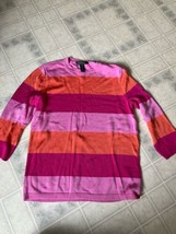 Lauren Ralph Lauren Sweater Sz Medium Colorblock Pink Orange Stripe 3/4 ... - $25.96