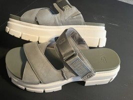 Ugg Ashton Slide Grey Leather Logo Platform Sandals Us 12 Women - £75.58 GBP