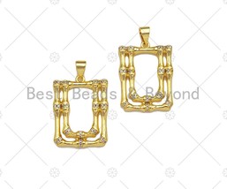 CZ Micro Pave Double Picture Frame Shape Pendant/Charm,18K Dainty Gold Charm, - £2.81 GBP