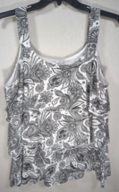 Dressbarn 2X Black White Tank Paisley Blouse Ruffle Front Crinkle Fabric - $9.99