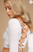 Lulus Tied Effects White Scoop Neck Lace-Up Cropped Sweater, Size Large - £26.74 GBP