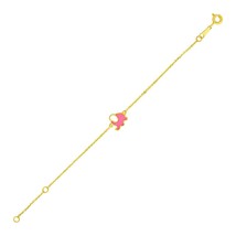 Children&#39;s Bracelet 14k Yellow Gold 5 1/2 inch w/ Pink Elephant Charm - £119.02 GBP