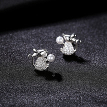 Zircon Zodiac Rat 925 Silver Earrings Love Animal Year - £17.18 GBP