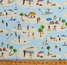 Cotton Beach Volleyball People Summer Vacation Fabric Print by the Yard D476.62 - £10.12 GBP