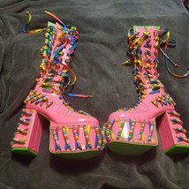 Club Exx Pink Rave Kandi Beaded Platform Shoes 7, 8, 9 - £157.52 GBP