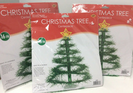 Lot of 3 Beistle Christmas Tree Centerpiece Decorations 16&quot; Green tinsel  - $5.69
