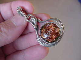 (#D-28) Dichroic Fused Glass Pendant Silver Jewelry Gold Bling - £49.47 GBP