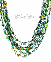 Green, Blue and Gold Micro Sequin Necklace - £15.27 GBP