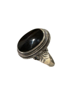 Solid Sterling Silver Large Polished Black Onyx Stone Stepped Setting 9 ... - £20.16 GBP