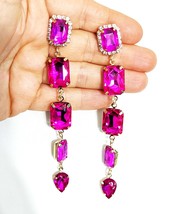 Hot Pink Chandelier Earrings, Rhinestone Pageant Drop Earrings, Dangle Austrian  - £32.88 GBP