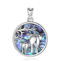 925 Sterling Silver Elephant Mother Baby Tree Pendant Necklace with Mother of Pe - £22.61 GBP