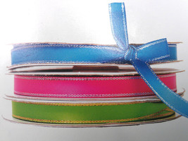 1/4&quot; 3/8&quot; Satin Ribbon Gold, Silver Edge 50 Yard  roll 100% Polyester Many Color - £3.42 GBP+