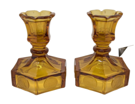 Fostoria Vintage Amber Liberty Bell &amp; Coin Design Glass Candlestick Hold... - $185.46 MXN