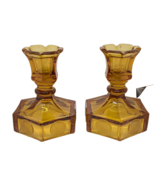 Fostoria Vintage Amber Liberty Bell &amp; Coin Design Glass Candlestick Hold... - $13.58 CAD