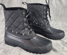 Sperry Duck Boots Womens Size 7 Black Quilted Gosling Waterproof Outdoor Lace Up - £50.59 GBP