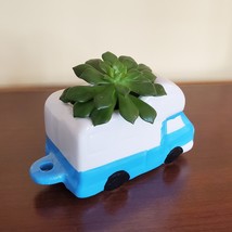 RV Planter, Vehicle Plant Pot, Van Life Decor, blue white 5" ceramic image 4