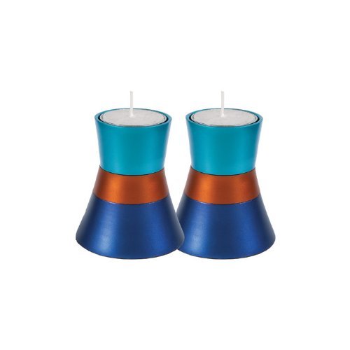 Colorful Yair Emanuel Shabbat Tea Light Candle Holder in Turquoise Orange and Bl - $29.66