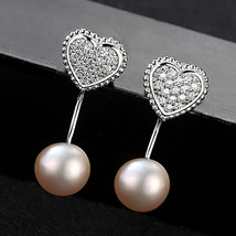 Heart Pearl Earrings Diamond S925 Silver Stud Earrings Micro-Inlaid 3A Zircon De - £21.58 GBP