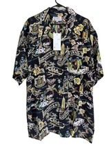 NWT Avanti 100% Silk Hawaiian Aloha Shirt Pacific Crossroads Mens M Black Green - £65.77 GBP