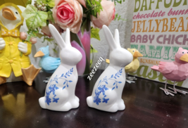 2PC Easter Ceramic Blue White Floral Bunny Rabbits Figurines Tier Tray Decor 5&quot; - $19.99