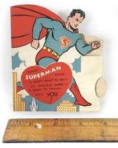 Vintage, Rare Die-Cut Superman Valentine&#39;s Day Card (Circa  1940&#39;s) - $65.26