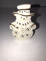 Lenox Bright Christmas Ivory &amp; Gold Trimmed Snowman Votive Tealight Holder - $151.09 MXN