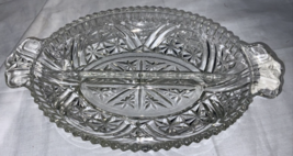Vintage Clear Glass Oval Divided Relish Dish  Pattern W/ Handle 6x10 - $8.96