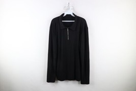 Vtg 90s Streetwear Mens XL Striped Knit Half Zip Long Sleeve Polo Shirt Black - $49.45