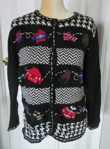 ERIKA cute Winter Time Embroidered Cardigan Sweater size M - £3.92 GBP