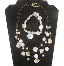 Baroque Freshwater Mother of Pearl Shell Bracelet and Necklace Set 18&quot; vintage - £20.69 GBP