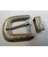 vintage STERLING SILVER belt buckle set ORNATE ENGRAVED ladies western 12g - $72.99