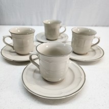4 Sets of Newcor Stoneware New Port Beige Grey Design Cups &amp; Saucers Japan - £14.44 GBP