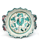 Vintage ITALY Handled Decorative Bowl ROOSTER THEME Hand Painted Signed - £18.08 GBP