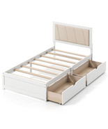 Solid Wood Structure Bed Frame with 2 Drawers Upholstered Headboard-Twin... - $312.79