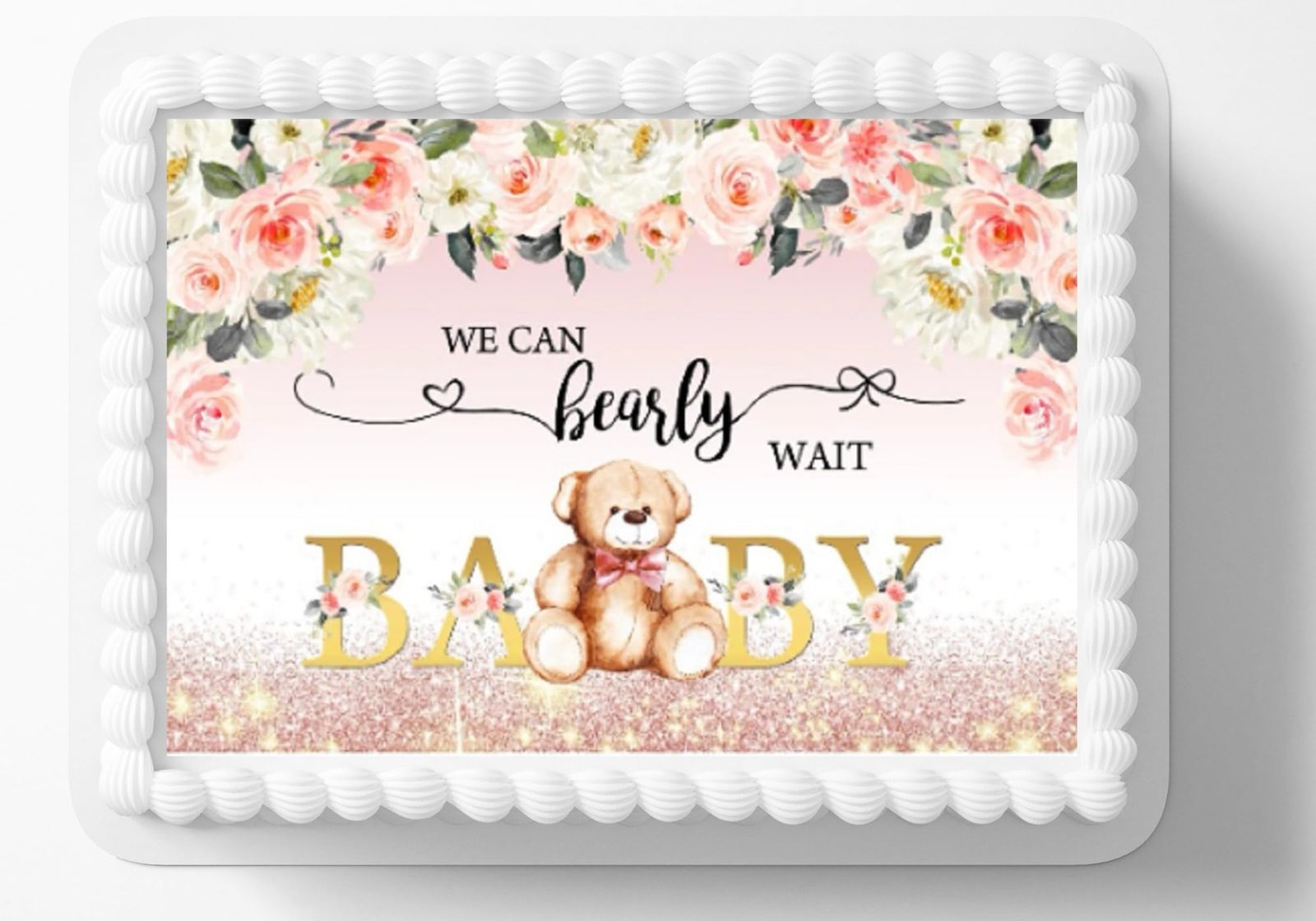 1/2 Sheet Can Bearly Wait Baby Shower Teddy Bear Theme Edible Image ...