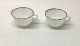 Lot Of 2 - Fire King Glass Cup Teacup Saucer White Swirl Gold Rim Oven Ware - £6.09 GBP